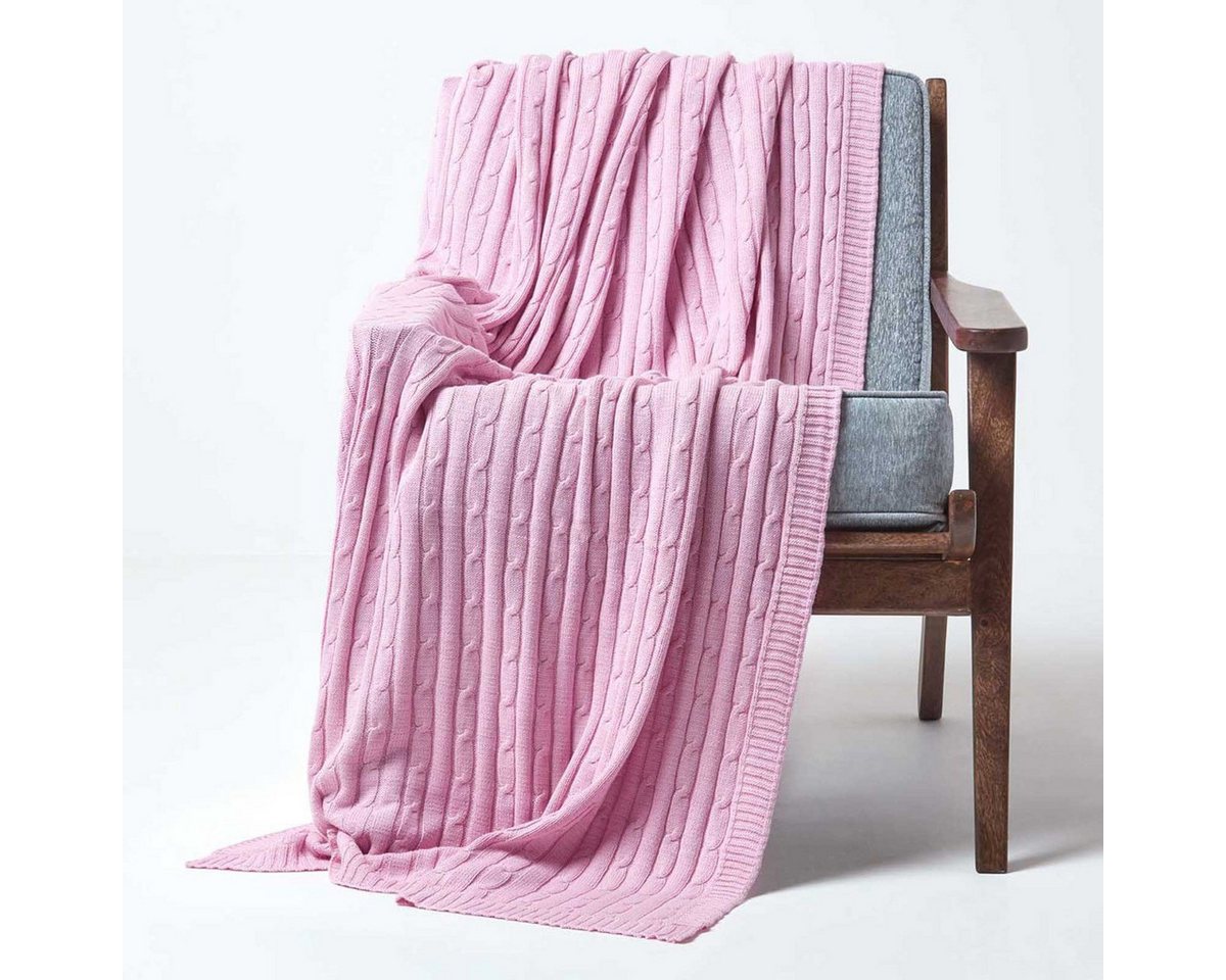 Plaid Baumwolldecke mit Zopfmuster, rosa, 130 x 170 cm, Homescapes Plaid Baumwolldecke mit Zopfmuster, rosa, 130 x 170 cm, Homescapes von Homescapes