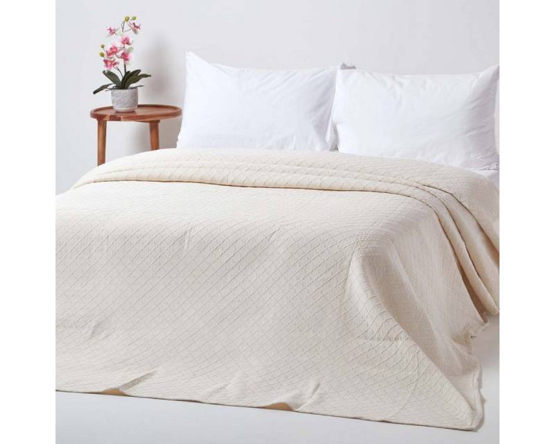 Plaid Cremeweiße Tagesdecke mit Diamant-Muster, 180 x 260 cm, Homescapes von Homescapes