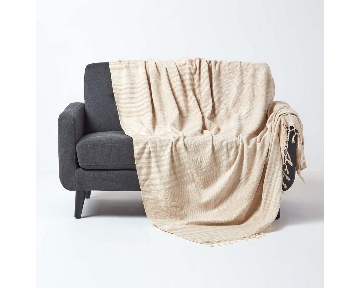 Plaid Gestreifter Chenille-Überwurf, 100% Baumwolle, beige, 150 x 200 cm, Homescapes Plaid Gestreifter Chenille-Überwurf, 100% Baumwolle, beige, 150 x 200 cm, Homescapes von Homescapes