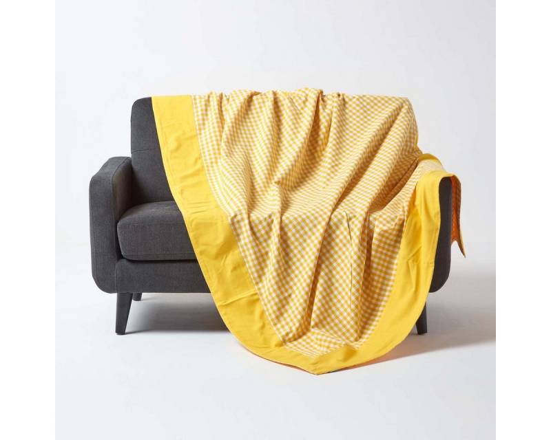 Plaid Gingham-Tagesdecke, gelb, 150 x 200 cm, Homescapes von Homescapes