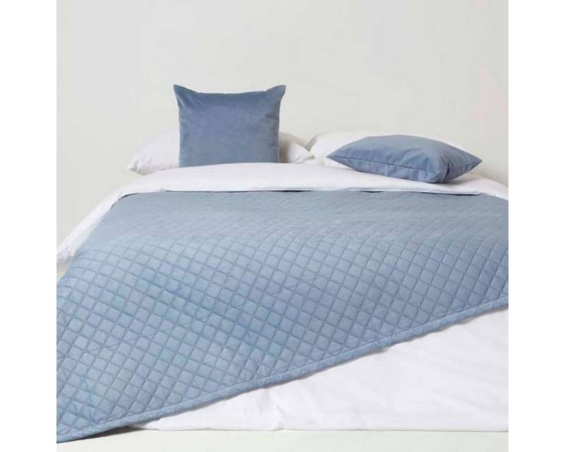 Plaid Samtdecke blau 150 x 200 cm – Wohndecke gesteppt, Homescapes von Homescapes