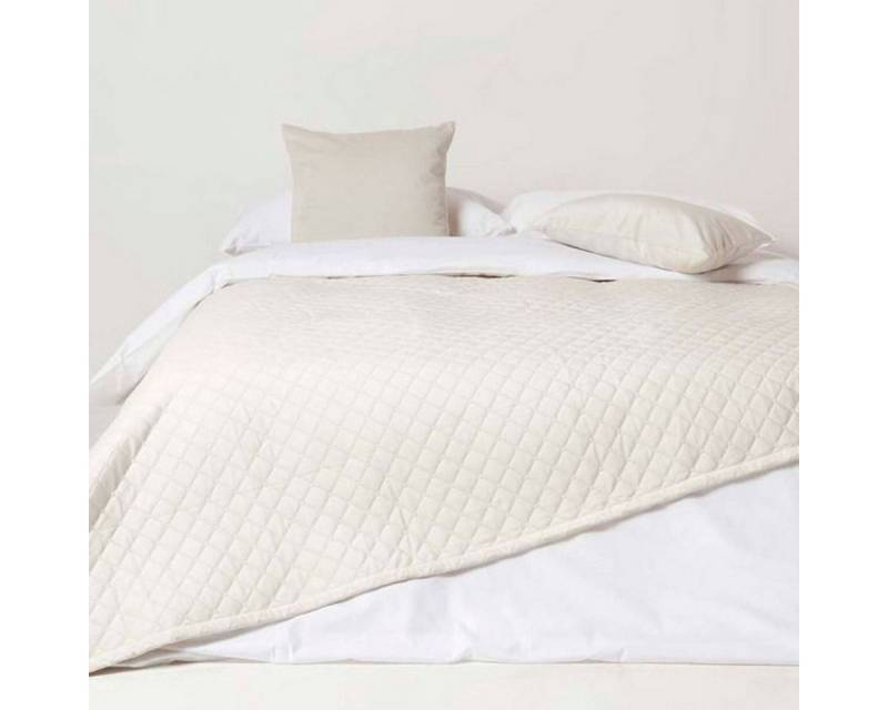 Plaid Samtdecke creme 150 x 200 cm – Wohndecke gesteppt, Homescapes von Homescapes