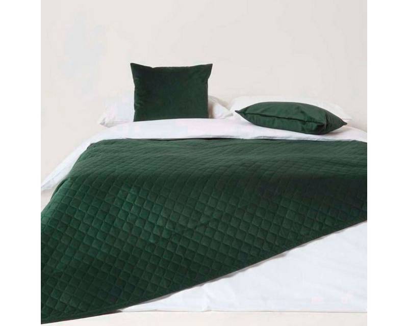 Plaid Samtdecke dunkelgrün 150 x 200 cm – Wohndecke gesteppt, Homescapes von Homescapes