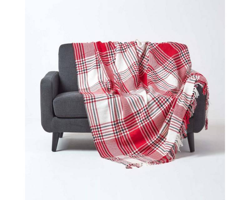 Plaid Schottenmuster-Überwurf, rot, 150 x 200 cm, Homescapes von Homescapes