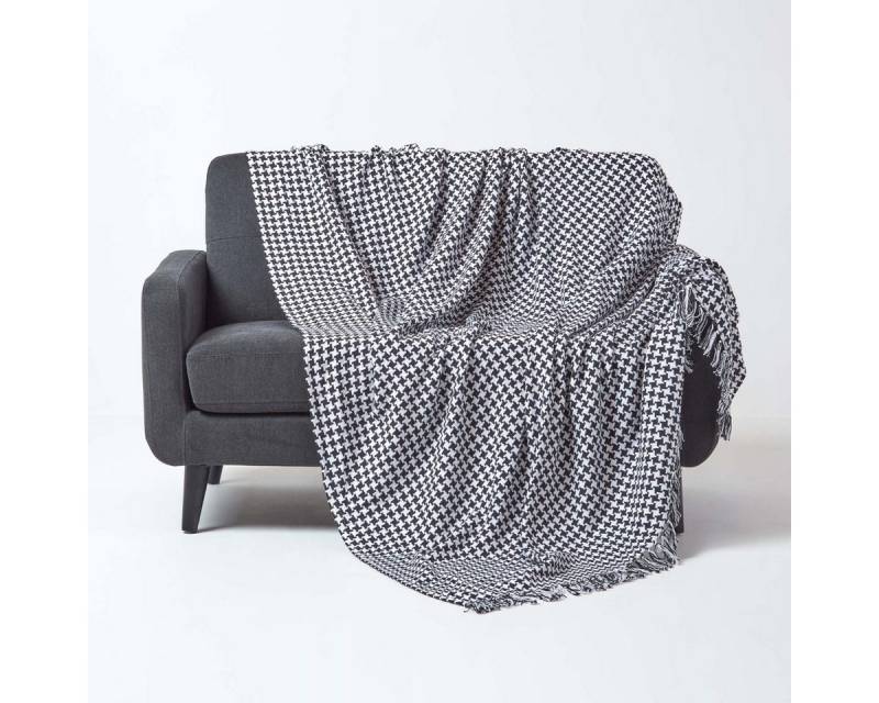 Plaid Sofaüberwurf mit Hahnentrittmuster, schwarz/weiß, 150 x 200 cm, Homescapes von Homescapes