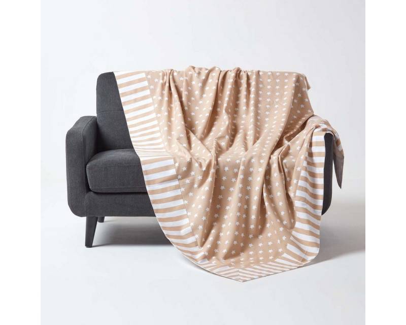 Plaid Sternchenmuster-Überwurf, 100% Baumwolle, beige, 150 x 200 cm, Homescapes von Homescapes