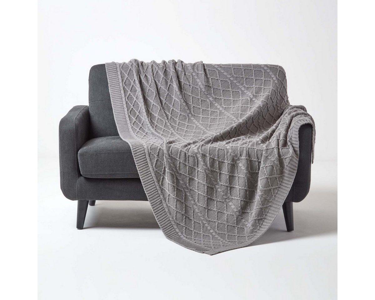 Plaid Strickdecke aus 100% Baumwolle, grau, 130 x 170 cm, Homescapes Plaid Strickdecke aus 100% Baumwolle, grau, 130 x 170 cm, Homescapes von Homescapes