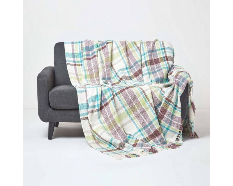 Plaid Tagesdecke Falun mit Tartanmuster, bunt, 225 x 255 cm, Homescapes von Homescapes