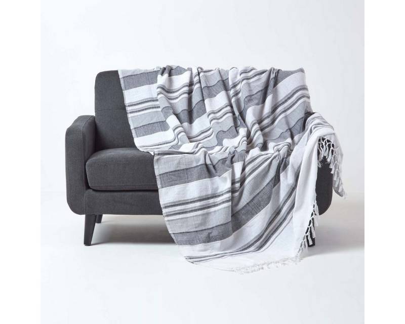 Plaid Tagesdecke Morocco, grau gestreift, 150 x 200 cm, Homescapes von Homescapes