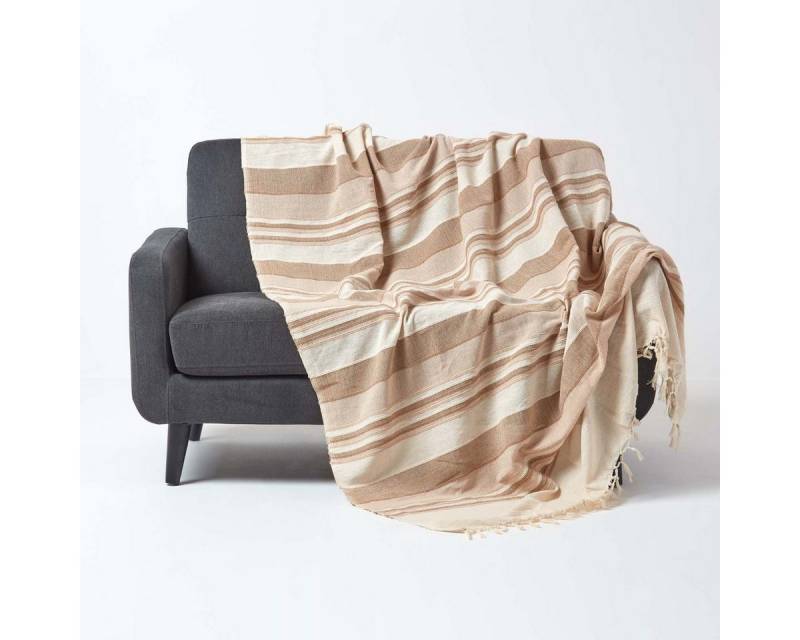 Plaid Tagesdecke Morocco beige gestreift, 150 x 200 cm, Homescapes von Homescapes