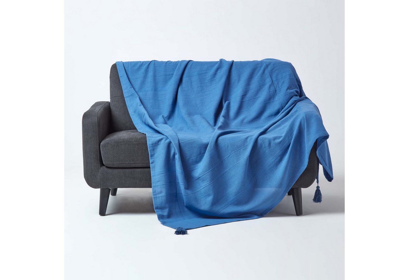 Plaid Tagesdecke Rajput, 100% Baumwolle, blau, 150 x 200 cm, Homescapes Plaid Tagesdecke Rajput, 100% Baumwolle, blau, 150 x 200 cm, Homescapes von Homescapes