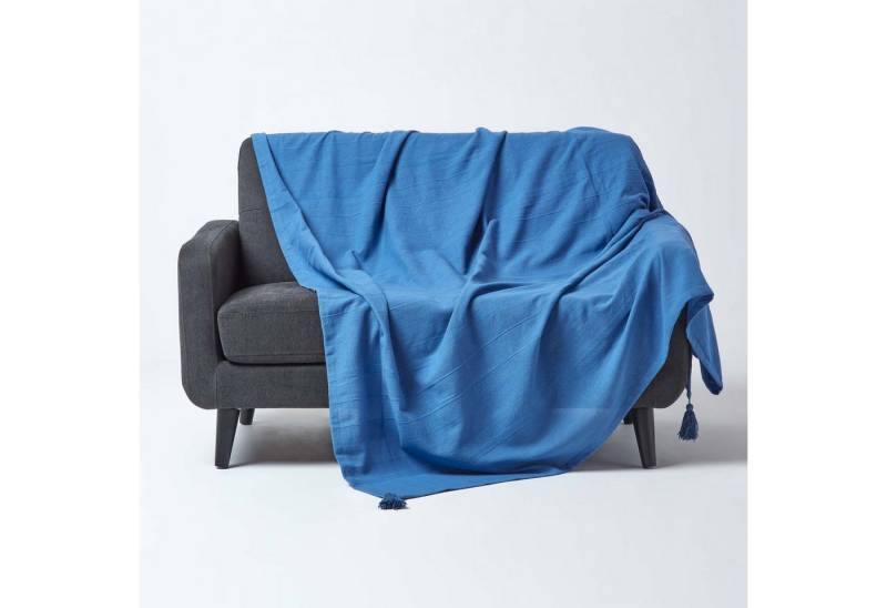 Plaid Tagesdecke Rajput, 100% Baumwolle, blau, 150 x 200 cm, Homescapes von Homescapes