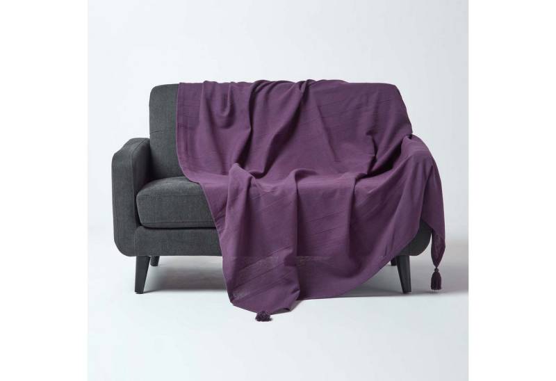 Plaid Tagesdecke Rajput, 100% Baumwolle, lila, 150 x 200 cm, Homescapes von Homescapes