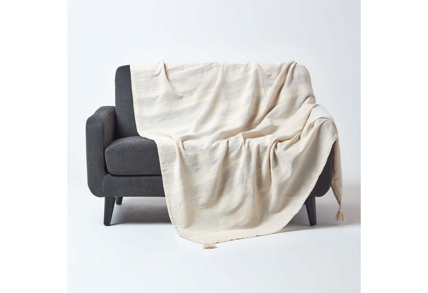 Plaid Tagesdecke Rajput, 100% Baumwolle, natur, 150 x 200 cm, Homescapes Plaid Tagesdecke Rajput, 100% Baumwolle, natur, 150 x 200 cm, Homescapes von Homescapes