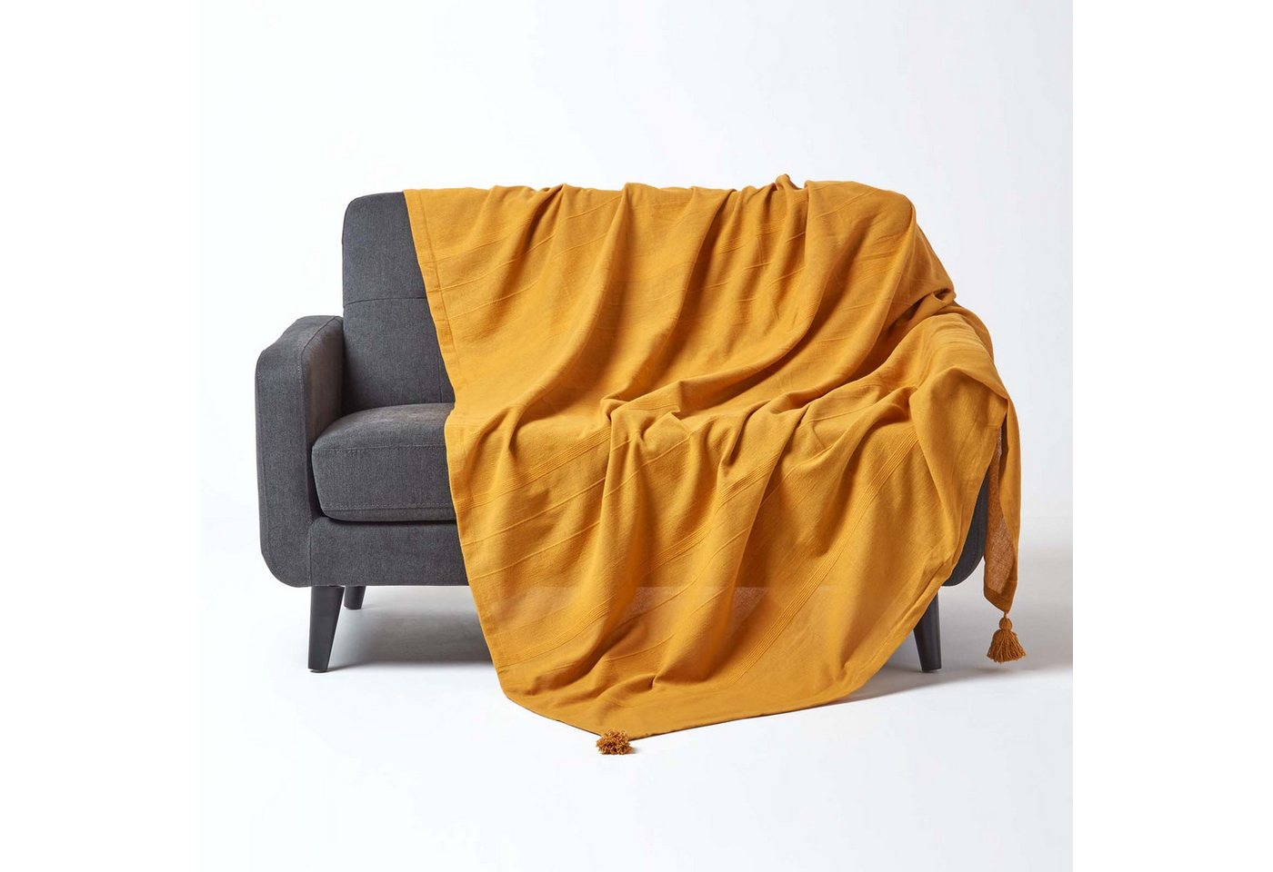 Plaid Tagesdecke Rajput, 100% Baumwolle, senfgelb, 150 x 200cm, Homescapes Plaid Tagesdecke Rajput, 100% Baumwolle, senfgelb, 150 x 200cm, Homescapes von Homescapes