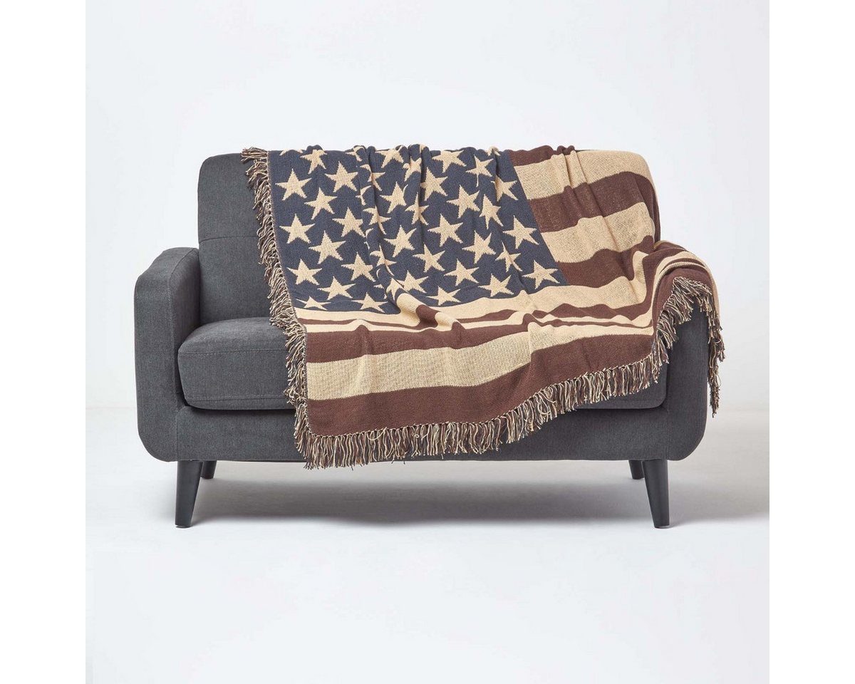 Plaid Überwurf USA-Flagge, 100% Baumwolle, 125 x 150 cm, Homescapes Plaid Überwurf USA-Flagge, 100% Baumwolle, 125 x 150 cm, Homescapes von Homescapes