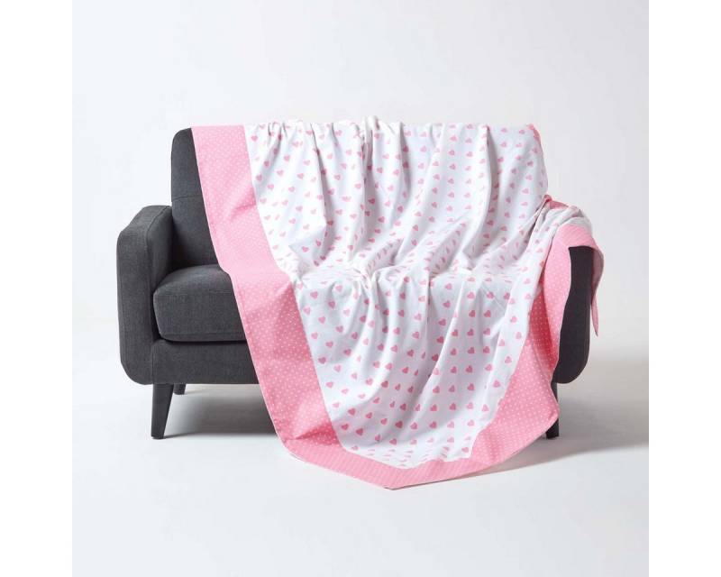 Plaid Überwurf mit Herzmuster, rosa, 150 x 200 cm, Homescapes von Homescapes