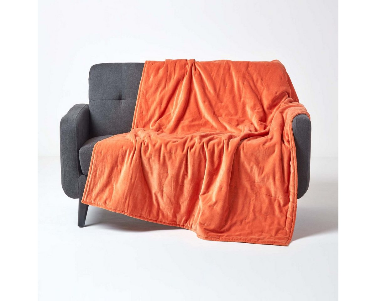 Plaid Wattierte Tagesdecke aus Samt, orange, 125 x 150 cm, Homescapes Plaid Wattierte Tagesdecke aus Samt, orange, 125 x 150 cm, Homescapes von Homescapes