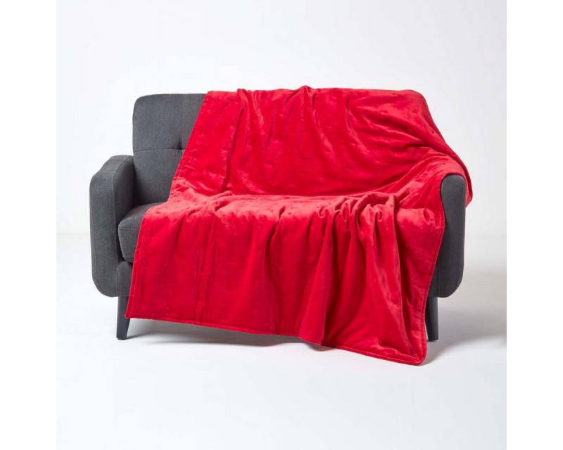 Plaid Wattierte Tagesdecke aus Samt, rot, 125 x 150 cm, Homescapes von Homescapes