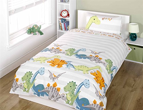 Rapport Dinosaurier-Bettbezug-Set für Kinder, Natur, 120 x 150 cm | Dino-Natur-Jr-Bettwäsche-Set von Homespace Direct