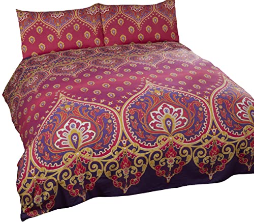 traditionellen ethnischen Double Bettwäsche Bettbezug & 2 Kissenbezüge Bett-Set Pink & Lila von Homespace Direct
