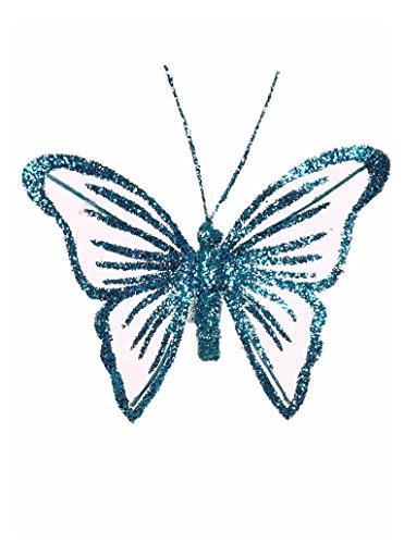 Pack von 6 Nylon Schmetterlinge mit Glitzer Diamant Detail – 'Deko Schmetterling blaugrün von Homestreet Butterflies