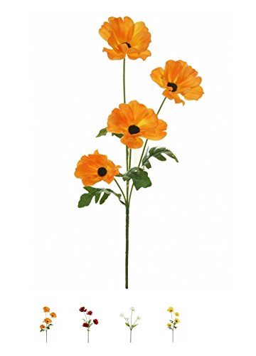 Künstlicher Blumenstiel, Wildblumwiesen-Mohn, mit 4 Köpfen, Auswahl von 4 Farben.Ein Bund Wildmohn. Orange von Homestreet Flowers