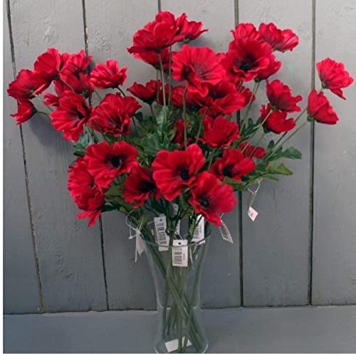 Strauß mit 10 roten Mohnstielen, 45 cm, künstliche Blumen, 4 Blütenköpfe pro Stiel, wilde rote Mohnblumen mit Blättern, einzeln oder als Sprühstrauß verwendbar von Homestreet