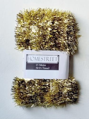 Extra langes Lametta, 15 m, sehr lang, Weihnachts-Lametta in einer Auswahl von rot, silber oder gold Weihnachtsdekoration (Gold) von Homestreet