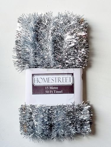 Homestreet Extra langes Lametta, 15 m, sehr langes Weihnachts-Lametta, in einer Auswahl von rot, silber oder goldfarben, Weihnachtsdekoration (Silber1) von Homestreet