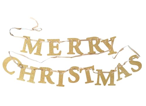 Homestreet Glitzer-Girlande mit Aufschrift "Merry Christmas", verstellbare Länge, Gold, Silber oder Rot (Gold) von Homestreet