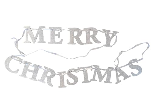 Homestreet Weihnachtsgirlande mit Aufschrift "Merry Christmas", silberfarben, glitzernd, verstellbare Länge, Gold, Silber oder Rot von Homestreet
