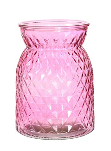 Große Vase mit Gittermuster, strukturiertes Glas, 16 x 12 cm, Rauchgrau oder Rosa von HomestreetUK