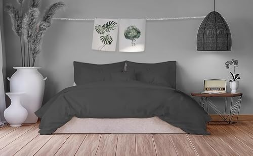 Homesty Premium Bettwäsche 135x200 cm + 1 Kissenbezug 80x80 cm – 100% Baumwolle Bettbezug Set 2 Teilig Öko Tex mit YKK Reißverschluss Anthrazit weich & atmungsaktiv von Homesty