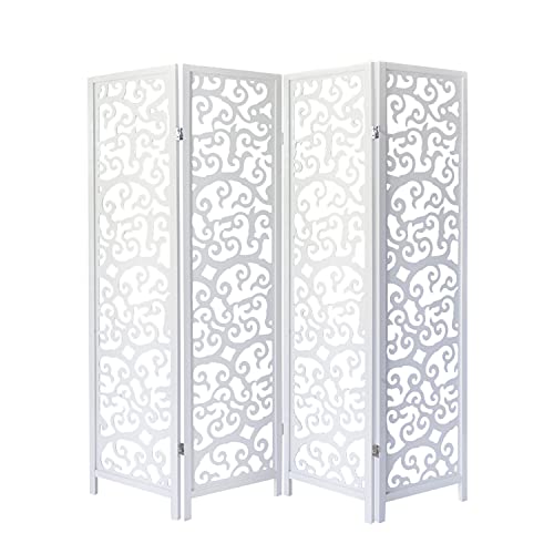 Homestyle4u Paravent Raumteiler Innen 4 teilig Weiß Trennwand Sichtschutz Kiefer Holz Ornamente von Homestyle4u