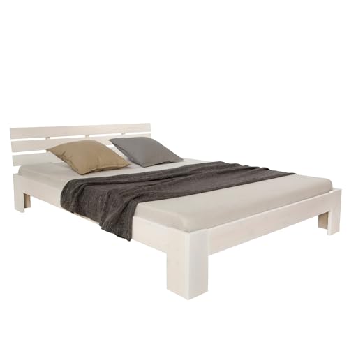 Homestyle4u Holzbett 160x200 cm Weiß mit Lattenrost Kopfteil Doppelbett Bettgestell Bettrahmen Holz Kiefer Massivholzbett Homestyle4u Holzbett 160x200 cm Weiß mit Lattenrost Kopfteil Doppelbett Bettgestell Bettrahmen Holz Kiefer Massivholzbett von Homestyle4u
