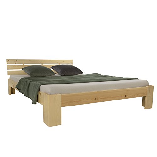 Homestyle4u 1837 Holzbett 140x200 cm Natur Doppelbett mit Lattenrost aus Kiefer Massivholz von Homestyle4u