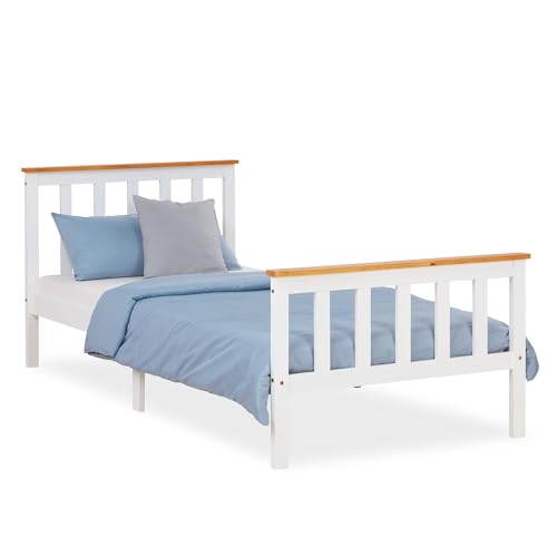 Homestyle4u 1842, Holzbett 90x200 cm Weiß Jugendbett Gästebett Bett mit Lattenrost Kiefer Holz Massivholz von Homestyle4u