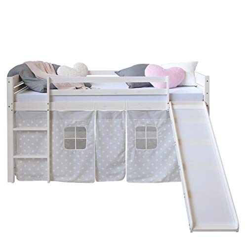 Homestyle4u 1884, Hochbett Weiß 90x200 Kinder Mit Rutsche Leiter Sternen Vorhang, Holz von Homestyle4u