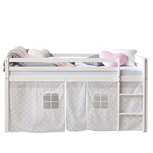 Homestyle4u 1888, Hochbett Weiß 90x200 Kinder, Vorhang mit Sterne, Holz von Homestyle4u