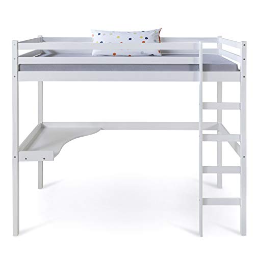 Homestyle4u 1899, Kinder Hochbett mit Schreibtisch, Kinderbett 90x200 cm Weiß, Holz Kiefer von Homestyle4u