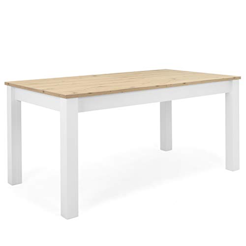 Homestyle4u 1936, Esstisch Ausziehbar Holz, Weiß Eiche Nb., Esszimmertisch 160 x 90 cm von Homestyle4u