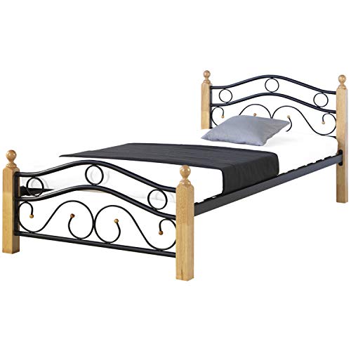 Homestyle4u 1957, Metallbett 90x200 Bettgestell Mit Lattenrost, Schwarz Natur von Homestyle4u