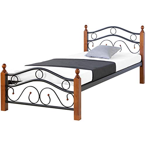 Homestyle4u 1958, Metallbett 90x200 Bettgestell Mit Lattenrost, Schwarz Braun von Homestyle4u