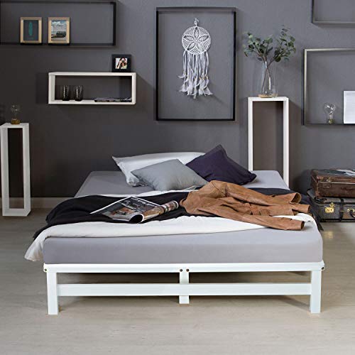 Homestyle4u 1966, Holzbett Palettenbett 140x200 cm, Bettgestell mit Lattenrost, Weiß, Kiefer Massivholz von Homestyle4u