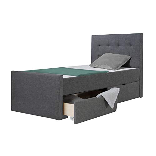 Homestyle4u Polsterbett 90x200 mit Bettkasten und gepolstertes Kopfteil Bett 90x200 mit Lattenrost Stauram Grau Anthrazit von Homestyle4u