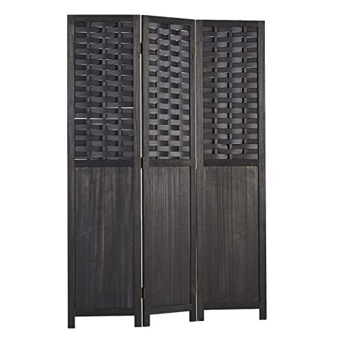Homestyle4u 2002, Paravent Raumteiler Holz Schwarz 3 teilig Rattan Optik Trennwand Sichtschutz von Homestyle4u