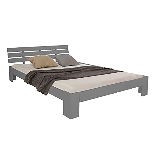 Homestyle4u 2037, Doppelbett Holzbett Futonbett 140x200 mit Lattenrost, Bett Bettgestell Grau Kiefer Holz von Homestyle4u