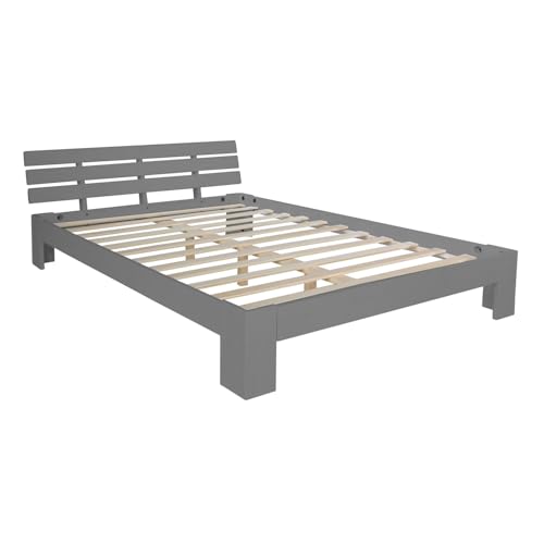 Homestyle4u 2038, Holzbett 160x200 mit Lattenrost Bett Doppelbett Holz Kiefer Grau Bettgestell von Homestyle4u