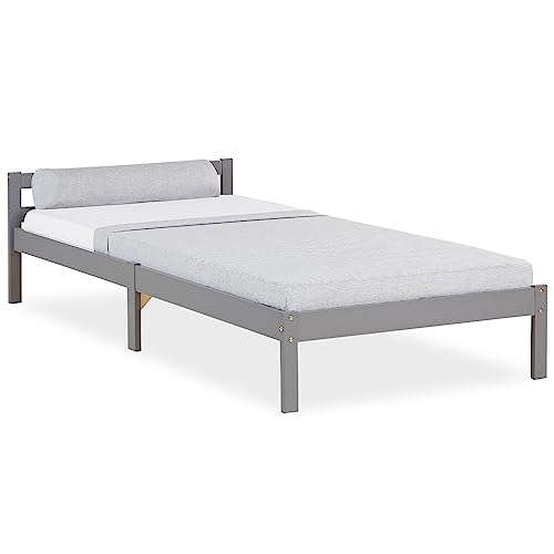 Homestyle4u 2046, Bett Holzbett 90x200 cm Grau Jugenbett Kinderbett Tagesbett Gästebett Einzelbett Bettgestell von Homestyle4u